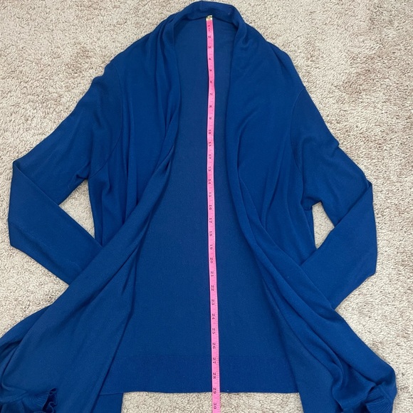 Love Moschino Blue Ruffle Hem Cotton Blend Open Front Waterfall Cardigan Sweater - Picture 12 of 16
